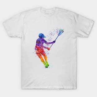 Lacrosse Girl Player Watercolor Silhouette Painting T-Shirt